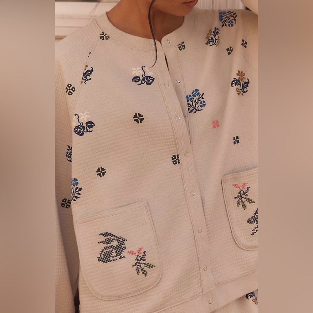 Anthropologie LyreBird Printed Quilted Knit Sweatshirt EUC XL